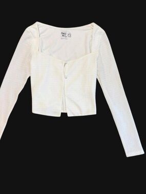 Princess Polly Cream Long-Sleeve Square Neck Button Crop Top